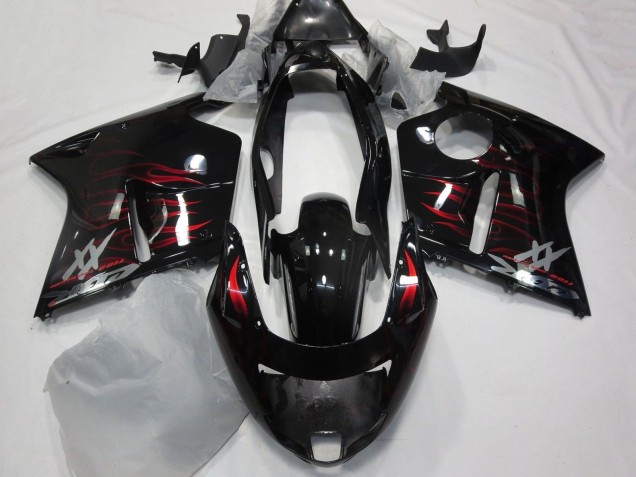 Lojas Carenagem Moto Honda CBR1100XX Blackbird 1996-2007 - Preto Brilhante Vermelho Chama