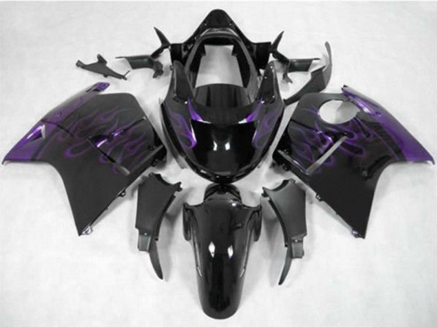 Lojas Carenagem Moto Honda CBR1100XX Blackbird 1996-2007 - Preto Brilhante Roxo Chama