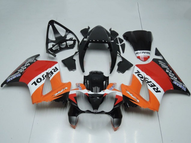 Lojas Carenagens Moto Honda VFR 800 2002-2013 - Laranja Branco Vermelho Preto Brilhante Repsol