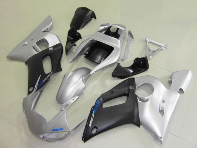 Lojas Carenagens Moto Yamaha YZF R6 1998-2002 - Prata Preto Fosco Azul Decal