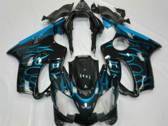 Lojas Carenagens Moto Honda CBR600 F4i 2001-2003 - Preto Brilhante Azul Claro Chama