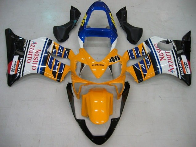 Lojas Carenagens Moto Honda CBR600 F4i 2001-2003 - Amarelo Branco Azul Preto Brilhante Nastro Azzurro
