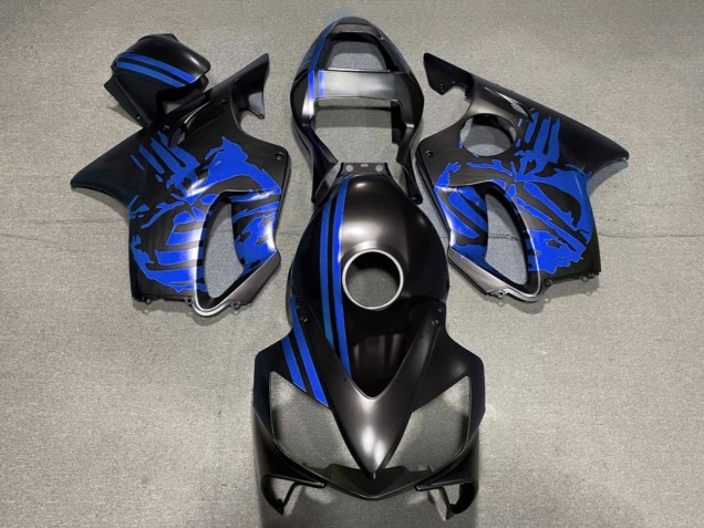 Lojas Carenagens Moto Honda CBR600 F4i 2001-2003 - Azul Preto Fosco Crânio