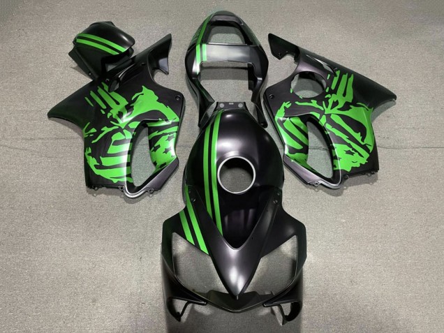 Lojas Carenagens Moto Honda CBR600 F4i 2001-2003 - Verde Preto Fosco Crânio