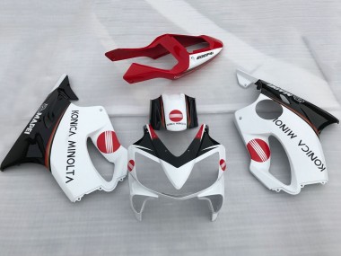 Lojas Carenagens Moto Honda CBR600 F4i 2001-2003 - Branco Vermelho Preto Brilhante Konica Minolta