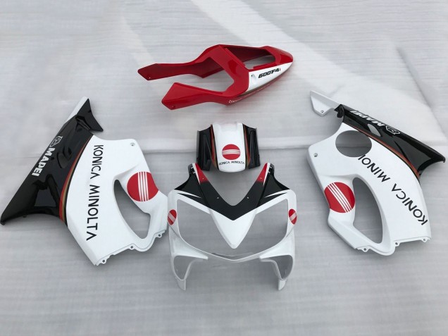 Lojas Carenagens Moto Honda CBR600 F4i 2001-2003 - Branco Vermelho Preto Brilhante Konica Minolta