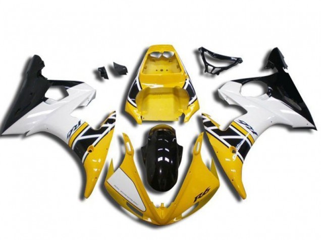 Lojas Carenagem Moto Yamaha YZF R6 2003-2004 - Amarelo Branco Preto Brilhante
