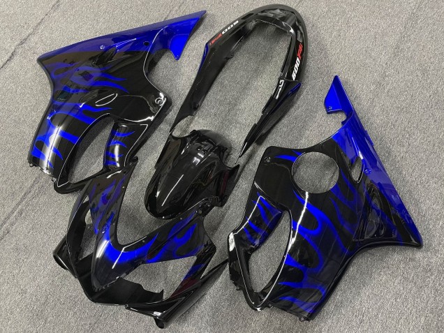 Lojas Carenagens Moto Honda CBR600 F4i 2004-2007 - Preto Brilhante Azul Chama