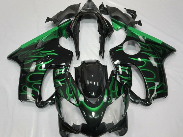 Lojas Carenagens Moto Honda CBR600 F4i 2004-2007 - Preto Brilhante Verde Chama