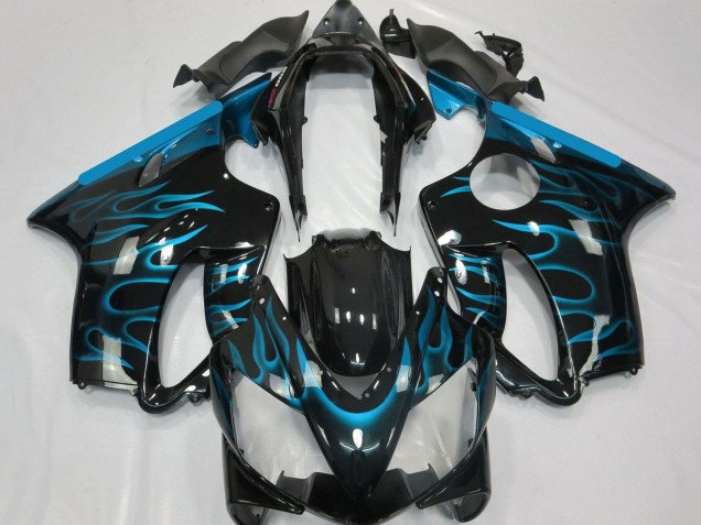 Lojas Carenagens Moto Honda CBR600 F4i 2004-2007 - Preto Brilhante Azul Claro Chama