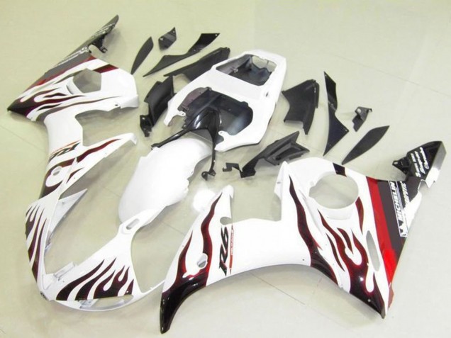 Lojas Carenagens Moto Yamaha YZF R6 2003-2004 - Branco Vermelho Preto Chama Michelin