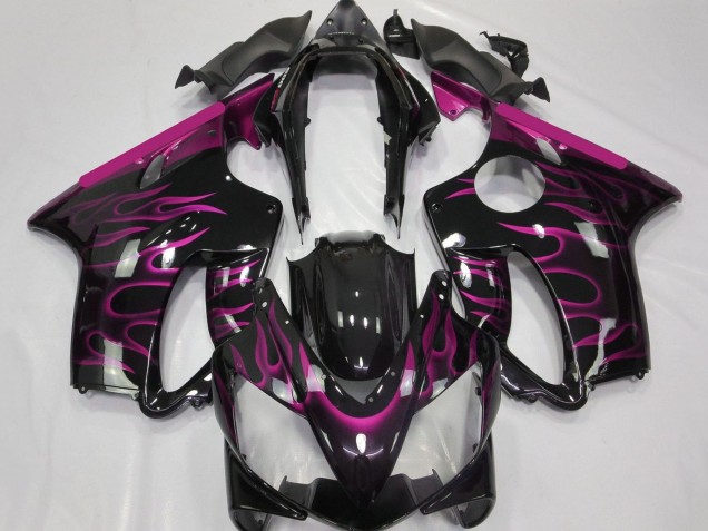 Lojas Carenagens Moto Honda CBR600 F4i 2004-2007 - Preto Brilhante Rosa Chama