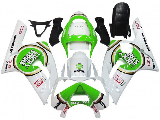 Lojas Carenagens Moto Kawasaki ZX6R 2003-2004 - Branco Verde Motul Lucky Strike