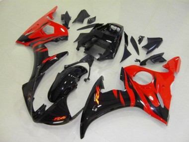 Lojas Carenagens Moto Yamaha YZF R6 2003-2004 - Preto Brilhante Vermelho Chama