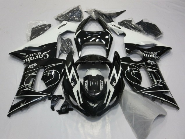 Lojas Carenagens Moto Kawasaki ZX6R 2005-2006 - Preto Brilhante Branco Corona Extra Tribal