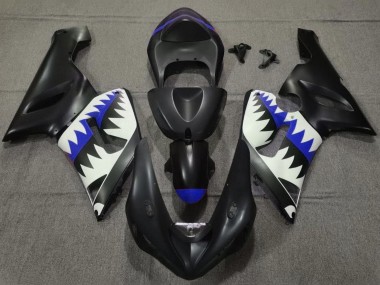 Lojas Carenagens Moto Kawasaki ZX6R 2005-2006 - Preto Fosco Branco Azul Tubarão