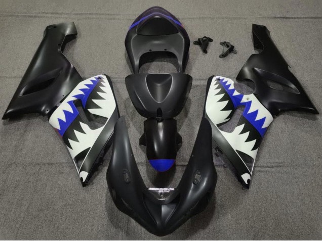 Lojas Carenagens Moto Kawasaki ZX6R 2005-2006 - Preto Fosco Branco Azul Tubarão