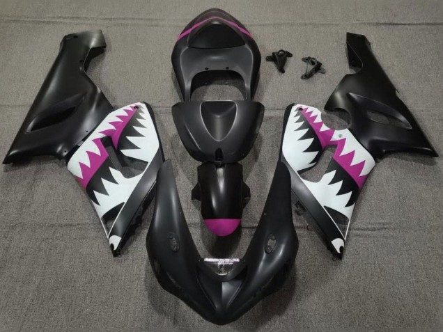 Lojas Carenagens Moto Kawasaki ZX6R 2005-2006 - Preto Fosco Branco Rosa Tubarão