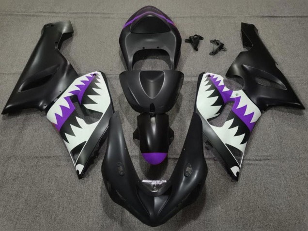 Lojas Carenagens Moto Kawasaki ZX6R 2005-2006 - Preto Fosco Branco Roxo Tubarão