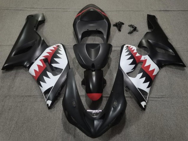 Lojas Carenagens Moto Kawasaki ZX6R 2005-2006 - Preto Fosco Branco Vermelho Tubarão