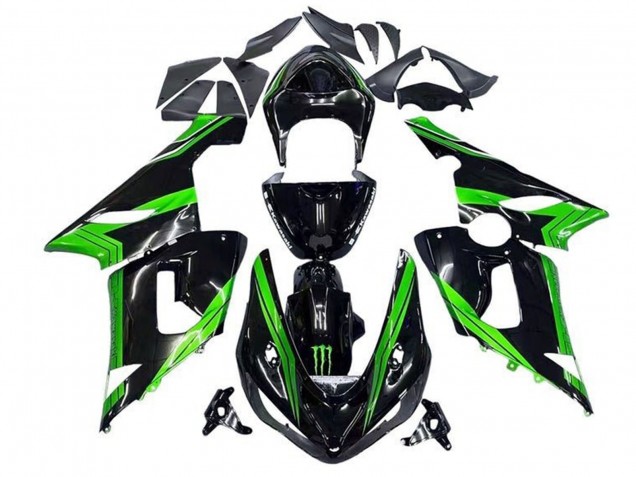 Lojas Carenagens Moto Kawasaki ZX6R 2005-2006 - Verde Preto Brilhante Monstro Listra