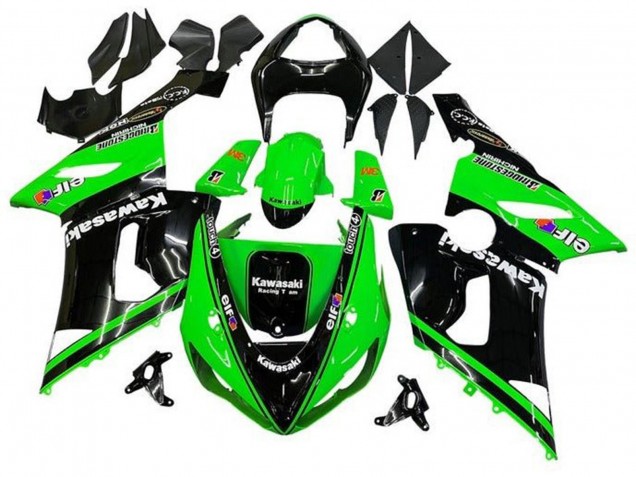 Lojas Carenagens Moto Kawasaki ZX6R 2005-2006 - Preto Brilhante Verde Branco Elf Touch4 Bridgestone