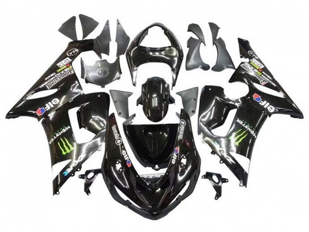Lojas Carenagens Moto Kawasaki ZX6R 2005-2006 - Preto Brilhante Amarelo Monstro