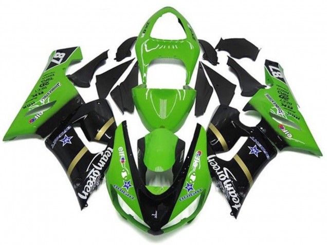 Lojas Carenagens Moto Kawasaki ZX6R 2005-2006 - Verde Preto Brilhante Azul Estrela Team Verde