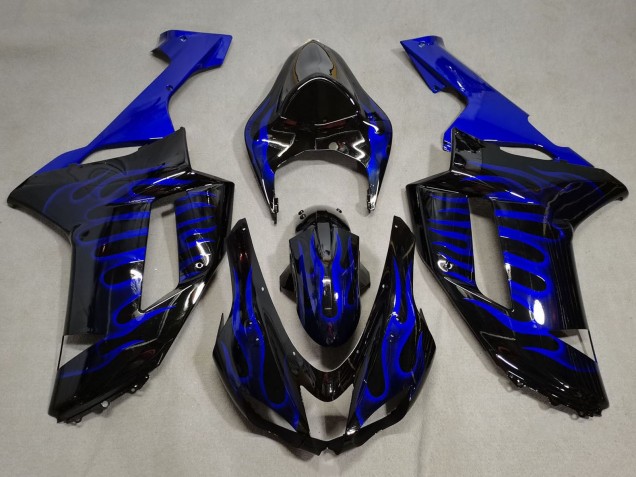 Lojas Carenagens Moto Kawasaki ZX6R 2007-2008 - Preto Azul Chama