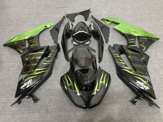 Lojas Carenagens Moto Kawasaki ZX6R 2007-2008 - Preto Verde Claro Chama