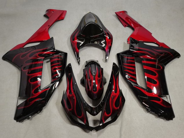 Lojas Carenagens Moto Kawasaki ZX6R 2007-2008 - Preto Vermelho Chama