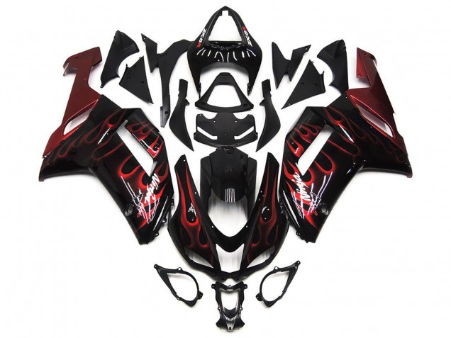Lojas Carenagens Moto Kawasaki ZX6R 2007-2008 - Preto Branco Vermelho Chama