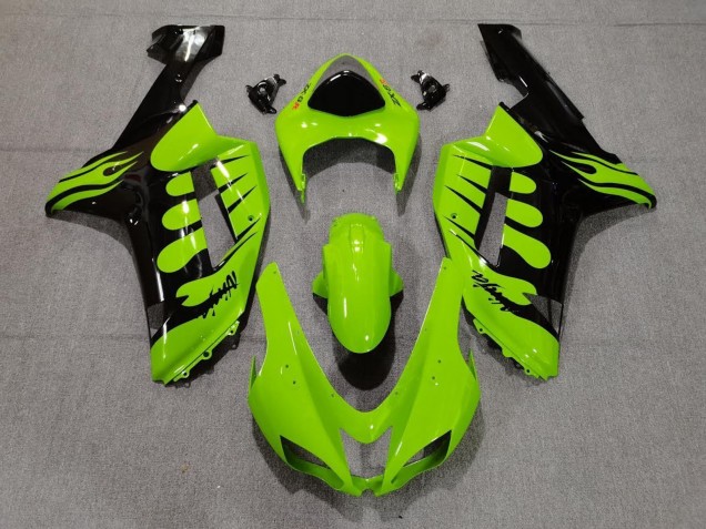 Lojas Carenagens Moto Kawasaki ZX6R 2007-2008 - Verde Preto Chama