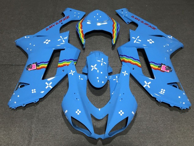 Lojas Carenagens Moto Kawasaki ZX6R 2007-2008 - Azul Claro Arco-íris