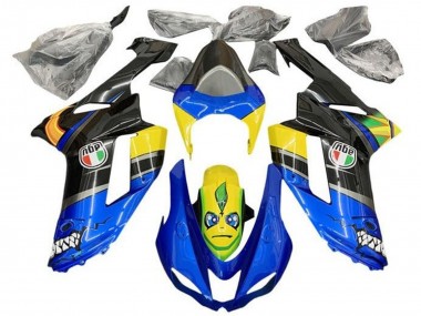 Lojas Carenagens Moto Kawasaki ZX6R 2007-2008 - Azul Preto Amarelo Tubarão