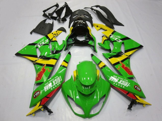Lojas Carenagens Moto Kawasaki ZX6R 2009-2012 - Verde Amarelo Vermelho Preto Trick Star Red Bull