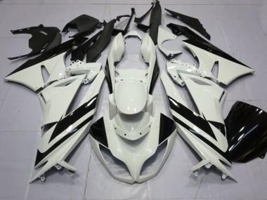 Lojas Carenagens Moto Kawasaki ZX6R 2009-2012 - Branco Preto Brilhante Listra