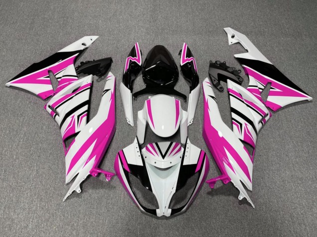 Lojas Carenagens Moto Kawasaki ZX6R 2009-2012 - Branco Rosa Preto