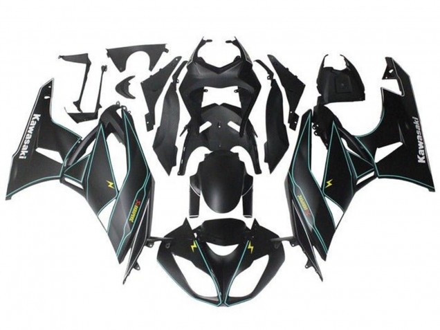 Lojas Carenagens Moto Kawasaki ZX6R 2009-2012 - Preto Fosco Azul Amarelo Listra