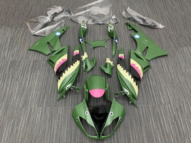 Lojas Carenagens Moto Kawasaki ZX6R 2009-2012 - Amarelo Rosa Verde Fosco Tubarão