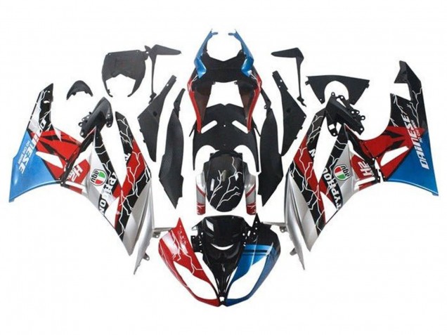 Lojas Carenagens Moto Kawasaki ZX6R 2009-2012 - Azul Vermelho Preto Brilhante Prata