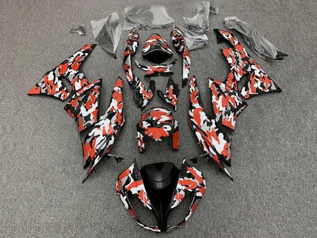 Lojas Carenagens Moto Kawasaki ZX6R 2009-2012 - Vermelho Branco Preto Camouflage