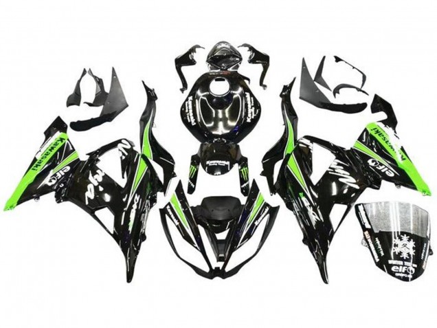 Lojas Carenagens Moto Kawasaki ZX6R 2013-2018 - Preto Brilhante Verde Branco Monstro Neve