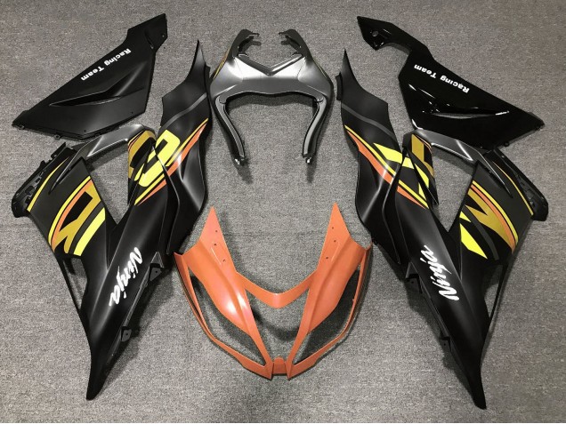 Lojas Carenagens Moto Kawasaki ZX6R 2013-2018 - Preto Fosco Laranja Ouro