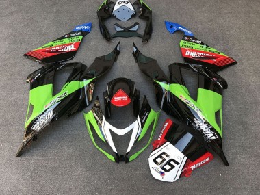 Lojas Carenagens Moto Kawasaki ZX6R 2013-2018 - Verde Preto Vermelho Branco Motocard 66