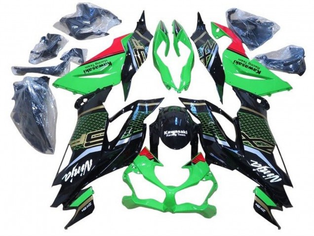 Lojas Carenagens Moto Kawasaki ZX6R 2019-2022 - Verde Vermelho Preto Brilhante Honeycomb