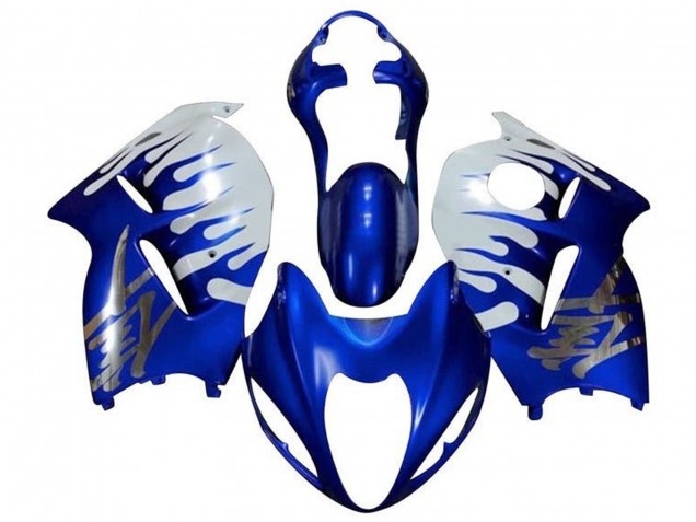 Lojas Carenagens Moto Suzuki GSXR 1300 Hayabusa 1996-2007 - Branco Azul Chrome Chama