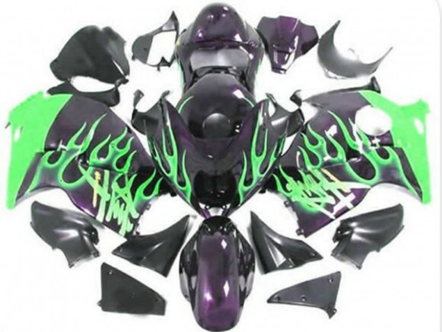 Lojas Carenagens Moto Suzuki GSXR 1300 Hayabusa 1996-2007 - Preto Brilhante Verde Chama