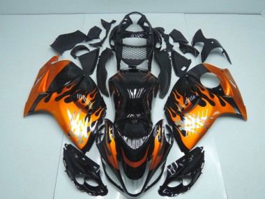 Lojas Carenagens Moto Suzuki GSXR 1300 Hayabusa 2008-2020 - Preto Brilhante Laranja Chama
