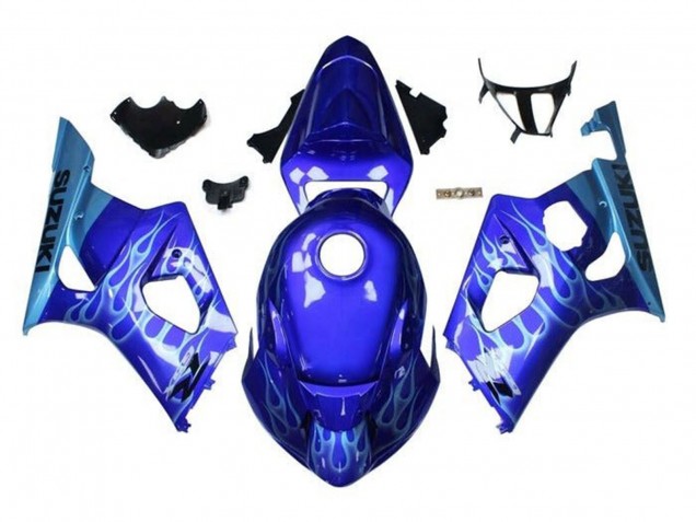 Lojas Carenagens Moto Suzuki GSXR 1000 2003-2004 - Azul Azul Claro Branco Chama